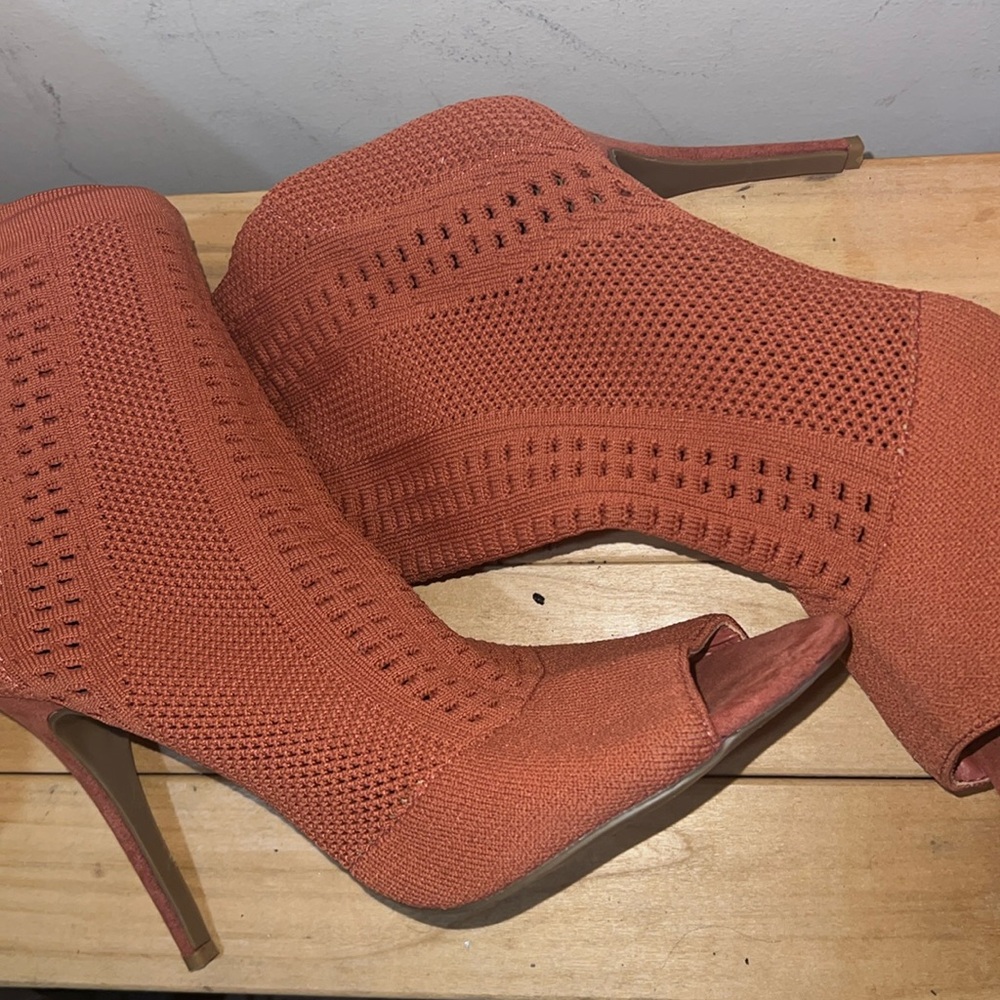 Mauve Peep toe sock bootie